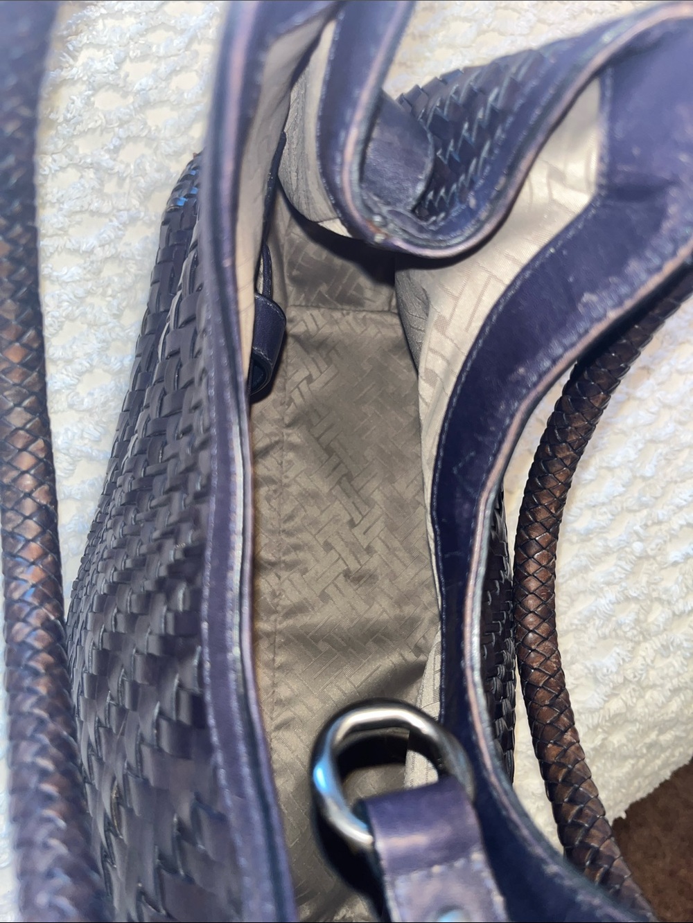 Cole Haan Woven Leather Shoulder Bag - Navy Blue Leather - Picture 11 of 12